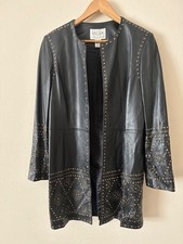 Vintage Oscar De La Renta  Brass Studded Women's Black Genuine Leather Size 10 picture