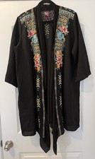 NWOT Johnny Was Embroidered Kimono Black Linen Open Front XL Can Fit XXL New picture