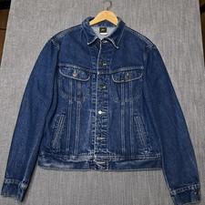 VINTAGE Lee 101J Denim Jacket Mens 44L Blue Jean Trucker Made USA Dark Pockets picture