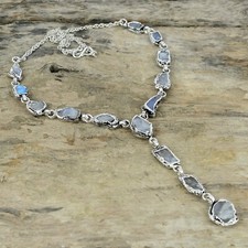 Moonstone Rough Copper Electroformed Silver Plated Adjustable Necklace 18.0