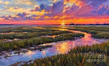 Colorful Sunset 16x10 Marsh Landscape Canvas Print – Fine Art Wall Decor picture