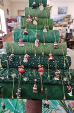 VTG OOAK Handmade Fabric Christmas Tree Wall Hanging With Tiny Ornaments 16