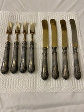 Antique German Rococo 800 Solid Silver Gold Vermeil 8 Pc 7-8”Luncheon Fruit Set picture