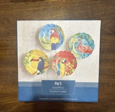 Pier 1 Imports Porcelain Salad Plates Set of 4 8.5 Tropical Birds Multicolor New picture