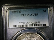PCGS AU 55 1897-S MORGAN SILVER DOLLAR HARD DATE BEAUTIFUL COLLECTORS COIN M1399 picture