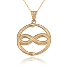 10K Yellow Gold Double Ouroboros Infinity Snakes Pendant Necklace picture