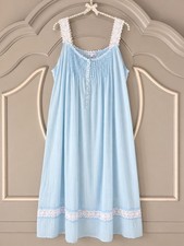 Eileen West Blue Cotton Lace Ballet Nightgown Size L picture