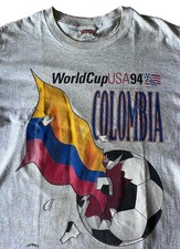 Vintage Nutmeg World Cup 1994 Signed Thrashed Colombia Team T Shirt Faded Sz L picture