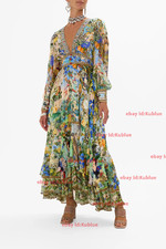 Camilla Printed V-neck Long-sleeved Bubble Sleeve Waist Women's Dress retro S-XL picture