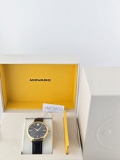 $795 MSRP | Movado Women's Ultra Slim Black Dial Leather Strap Watch 0607091 NEW picture