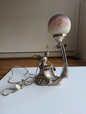 Vintage Fairy Table Lamp Art Nouveau Style Figural Lamp Frosted Glass Globe  picture