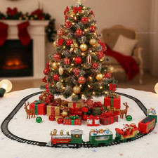 Electric Christmas Train Set with Lights Sound Santa Railway Track Toy picture