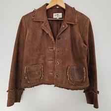 Vintage Scully suede leather jacket brown fringe button down size medium picture