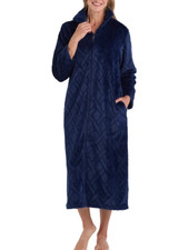 NWT Miss Elaine French Fleece Long Robe Womens Blue Front Zip Sleep Soft Cozy picture