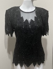 VTG Y2K Stenay Black Silk Size S Beaded Camisole Top Bust 35” Evening WhimsiGoth picture