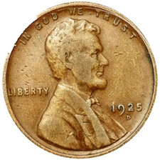 1925 D Lincoln Cent Good - Very Good  (G-VG) Circulated Condition Copper Penny picture