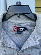 Chaps Men's Gray/Red Plaid Polo Shirt M Short Sleeve Collared Cotton Logo picture