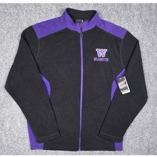 Colosseum Washington Huskies Fleece Jacket Mens L Black Purple Full Zip NCAA picture