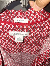 Liz Claiborne Top Womens Size Xl  Geometric Button Up Shirt Short Sleeve Stretch picture