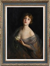 Handmade Old Master-Art Antique Oil Painting women girl on canvas 24