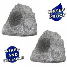 Theater Solutions Full Range Outdoor Granite Rock 2 Speaker Set Deck Patio Pool picture