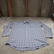 Ely Cattleman Pearl Snap Shirt Mens Large Blue Plaid Long Sleeve Western Cowboy picture