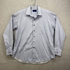 David Donahue Shirt Mens XL Blue White Geometric Dress Business Casual Office picture