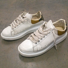 Alexander McQueen Oversized Men’s US 10 White Leather Sneakers Snakeskin Heel picture