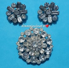 Vintage 1950's Weiss Starburst Rhodium Plated Crystal Swavorski demi-parure set  picture
