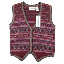 Donnkenny Classics Sweater Vest Womens M Vintage 90s Burgundy Beaded Knit Vest picture