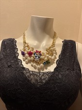 BETSEY JOHNSON HALLOWEEN DAY OF THE DEAD SUGAR SKULL W/BLING STATEMENT NECKLACE picture