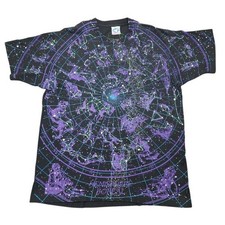 Vintage Liquid Blue Constellation Zodiac Graphic T-Shirt XL Astrology AOP Single picture