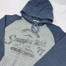 Prairie Mountain Men's S Gray/Blue Smugglers' Notch VT Fleece Pullover Hoodie picture