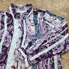 Chicos Purple Paisley Striped Button Down Tunic Blouse Womens Size 2 L 12-14 picture