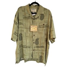 Bamboo Cay Olive Green 100% Silk Short Sleeve Aloha Shirt Large NWT picture