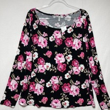 New Cato Top size XL Pink Black Floral Stretch Knit Long Sleeve Ultra Soft Comfy picture