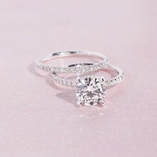 2pcs CZ Ring Set Women Engagement Wedding Band Cubic Zirconia Jewelry Gift picture