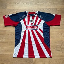 Vtg Reebok Chivas Guadalajara Soccer Jersey Mens L Red White Good Bimbo Toyota picture