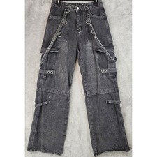 ROMWE Jeans Womens Small Black Wash Cargo Pants Strappy Detail Goth Emo Retro picture