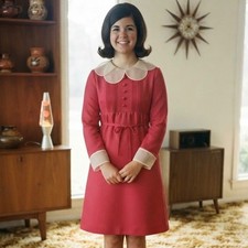 Vintage Youngland Pink Scalloped Collar Dress Girls Size 7 60s 70s Retro picture