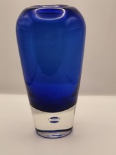 Vintage Cobalt Blue Blown Gorgeous Label Glass Vase • Blue Decor • Vintage Vases picture