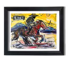 Guajardo Art: Cowboy Rider 10X8 Original Bold Paper Neo Expressionism picture
