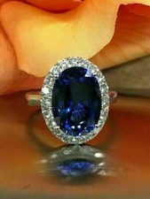 5.30 Ct Oval Cut Natural Sapphire Diamond Engagement Ring 14K White Gold Size 7 picture
