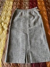 Vintage 70s/80s DDR German Wool Herringbone Midi Skirt Gray 26