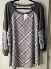 Women's Cato Gray Pink Plaid Leopard Pull Over Top Size 18/20W picture