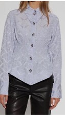Ganni Women's Lilac Floral Jacquard Smocked Waist Shirt Top Size EU38/US 6 picture