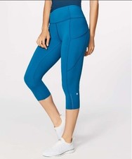 Lululemon Women's Size 4 Capri Blue Fast Free High Rise Cropped Leggings Pockets picture