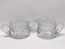 Antique McKee Innovation 410 Creamer Sugar Set Daisy Button Cut Glass picture