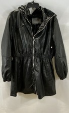 Cisono by Cavalini Womens Black Faux Leather Fur Lined Hooded Jacket Coat Size picture