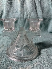 Vintage Federal Glass 1930s Wigwam Double Candelstick Holder, 5” picture